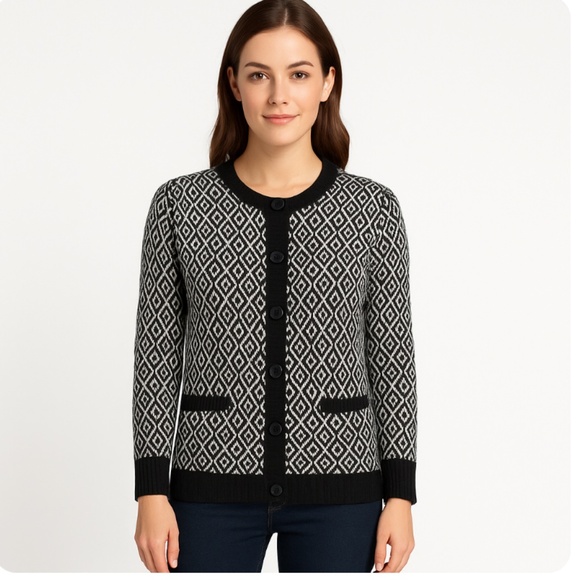 BILLABONG Black White Print Long Sleeve Cardigan Size Medium - Picture 1 of 8